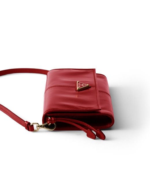 Prada Red Leather Wallet With Shoulder Strap