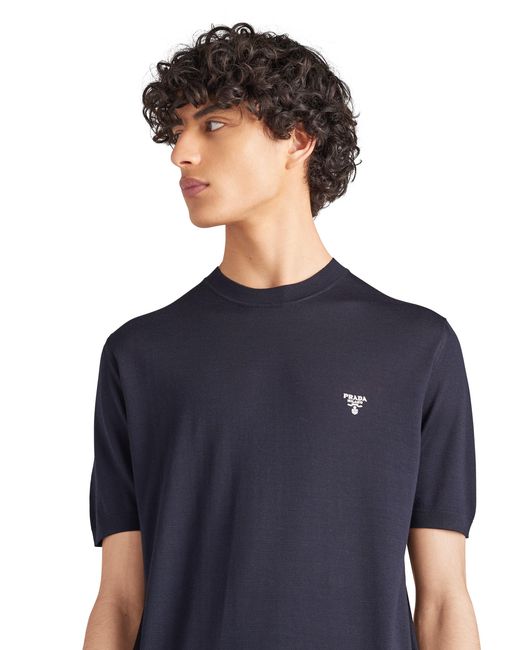 Prada Blue Superfine Wool Crew-Neck Sweater