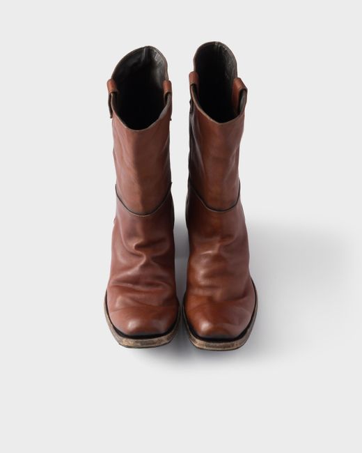 Prada Stiefel Aus Antik-Leder in Brown für Herren
