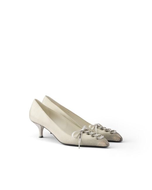 Prada White Antiqued Leather Pumps