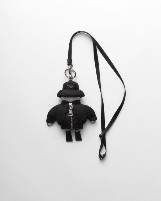 Prada White Soft Robot Re-Nylon Bag Charm With Shoulder Strap