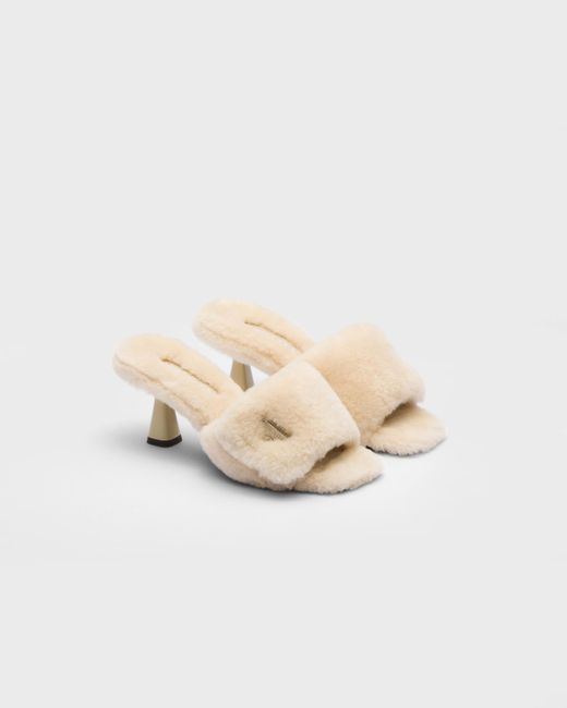 Prada White Shearling Sandals
