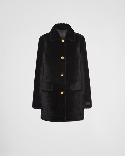 Prada Black Shearling Fur Coat
