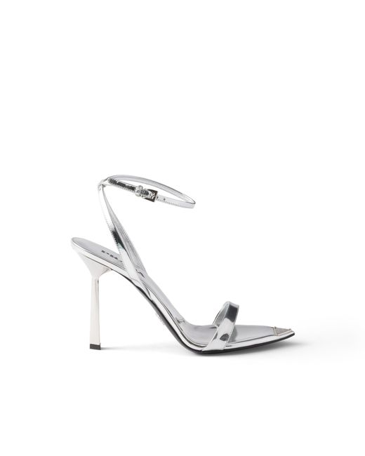 Prada White Metallic Leather High-Heeled Sandals