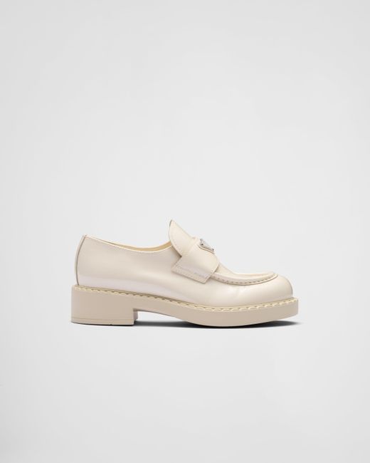 Prada White Chocolate Patent Leather Loafers
