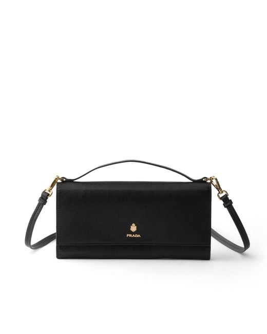 Prada Black Leather Wallet With Shoulder Strap