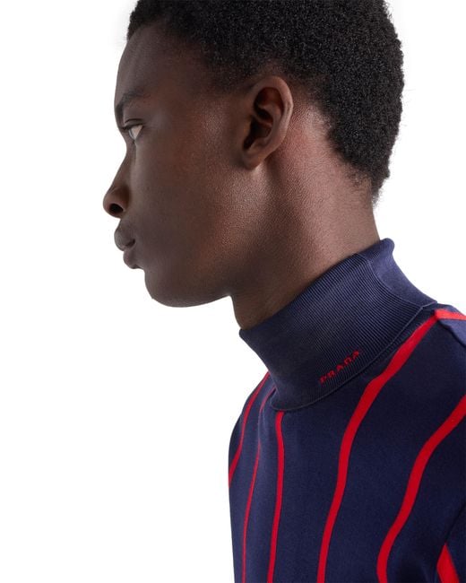 Prada Blue Cotton Turtleneck Sweater for men