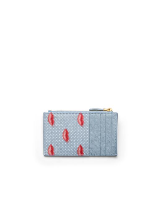 Prada Blue Printed Saffiano Leather Card Holder