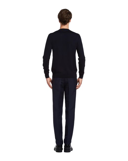 Prada Blue Crew-Neck Wool Jumper for men