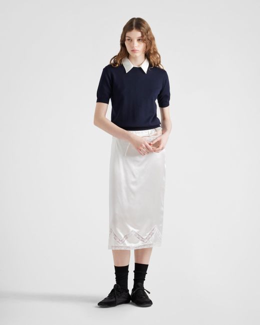 Prada White Bestickter Rock Aus Satin