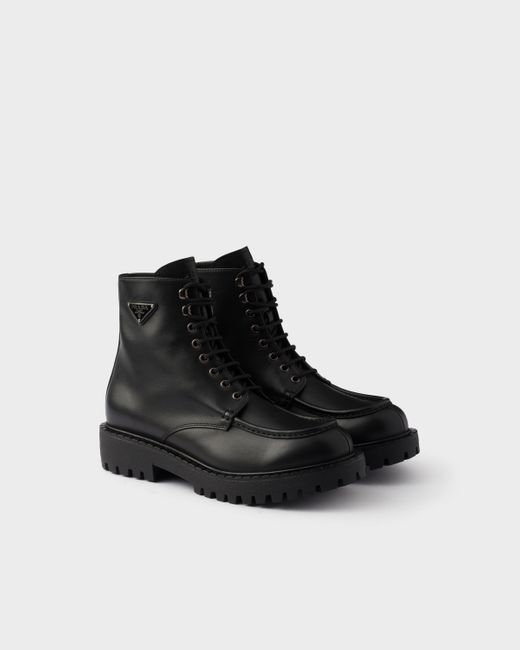 Prada Black Laced Leather Booties for men