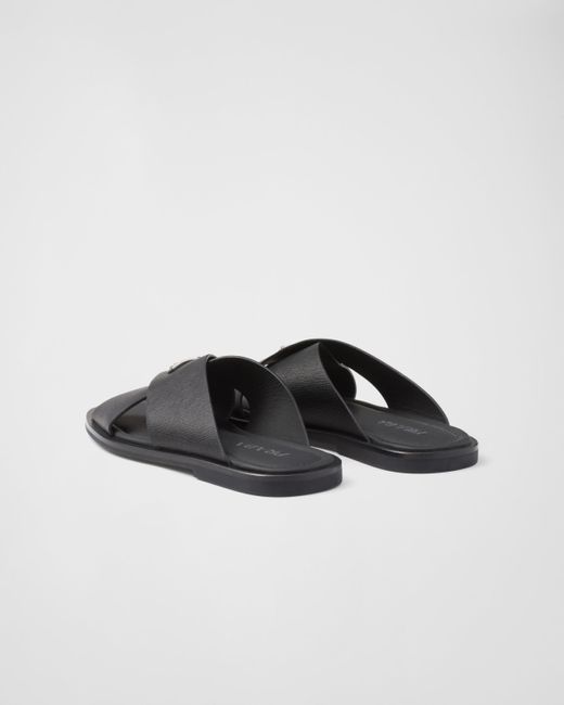 Prada Black Crisscross Saffiano Leather Sandals for men