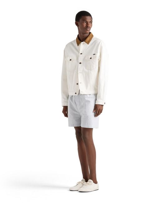 Prada White Old Denim Jacket With Leather Details for men