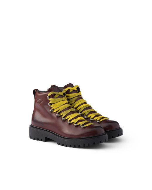 Prada Multicolor Antiqued Leather Lace-Up Ankle Boots for men