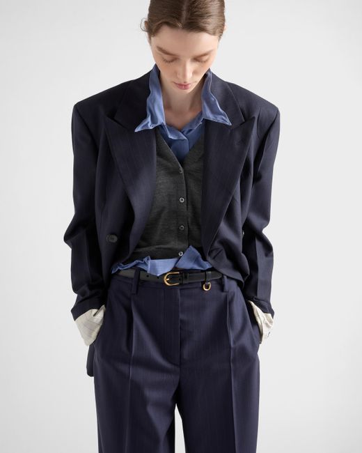 パンツ PRADA PINSTRIPED WOOL TROUSERS WITH BELT Prada Wool pant pinstripes belt loops | The Fashion Square
