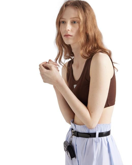 Prada Brown Ribbed Triangle Crop Top