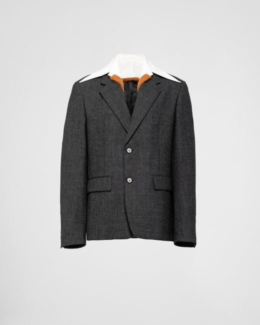 Prada Black Single-breasted Wool Jacket With Collar for men