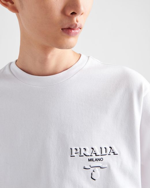 Prada Logo-embossed Cotton T-shirt in White for Men | Lyst