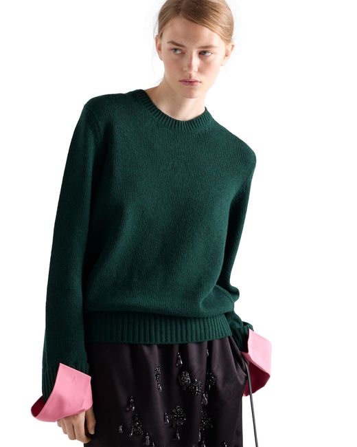 Prada Green Wool And Cashmere Crew-Neck Sweater