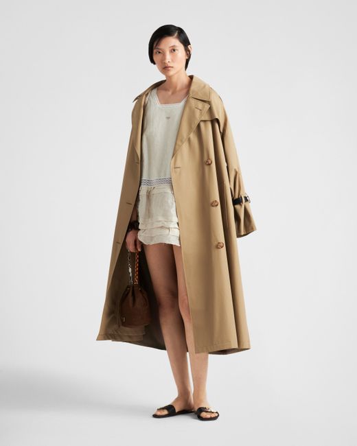 Prada Natural Double-Breasted Cotton Twill Trench Coat
