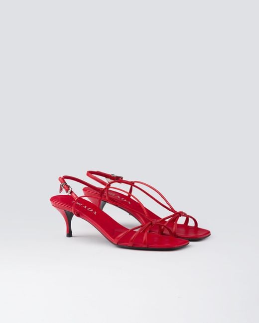 Prada Red Heeled Leather Sandals