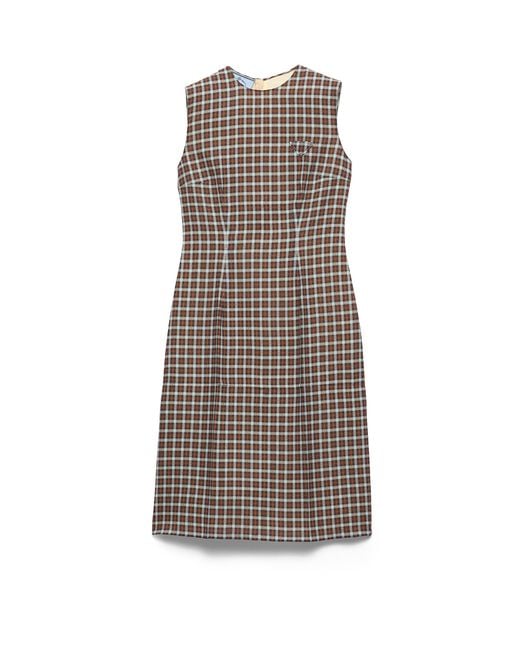 Prada Natural Checked Georgette Dress