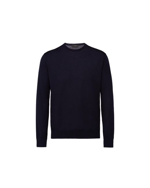Prada Blue Crew-Neck Wool Jumper for men
