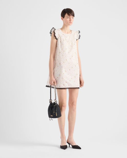 Prada White Floral-Print Cotton Mini Dress