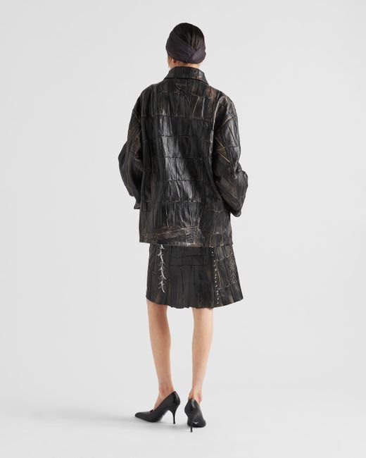 Prada Black Nappa Leather Patchwork Skirt