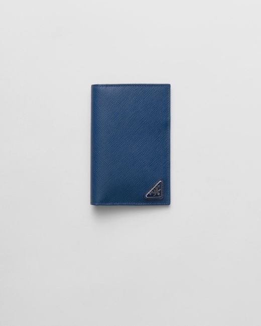 Prada Blue Saffiano Leather Passport Holder for men