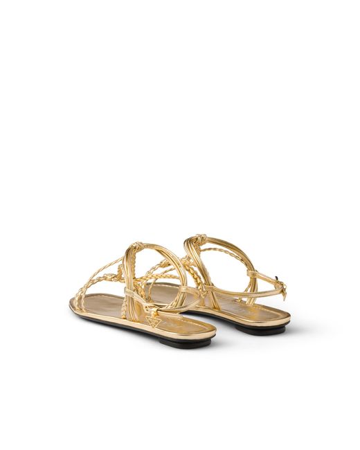 Prada Metallic Flat Mordoré Nappa Leather Sandals, Platinum, Size 36