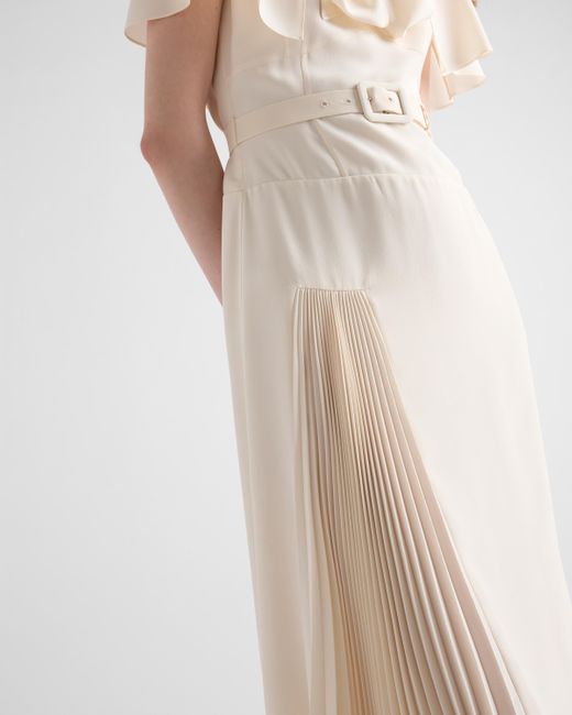 Robe Plissée En Crêpe Marocain Prada en coloris White