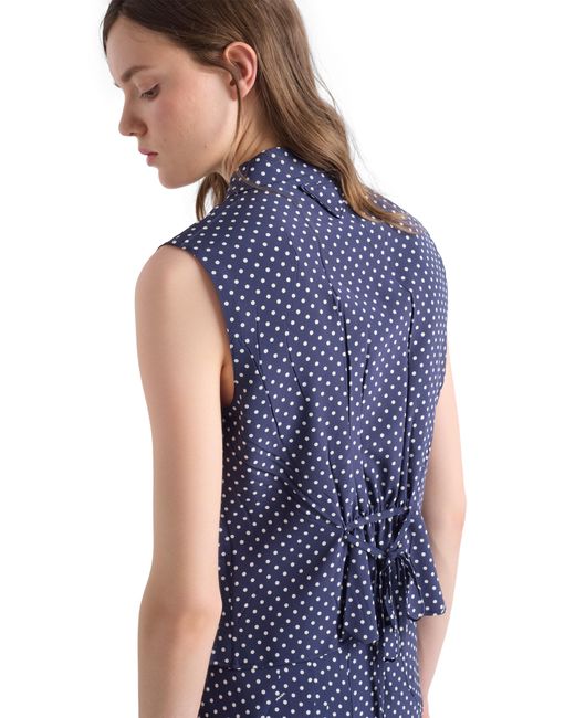 Prada Blue Sleeveless Polka-Dot Marocain Silk Shirt