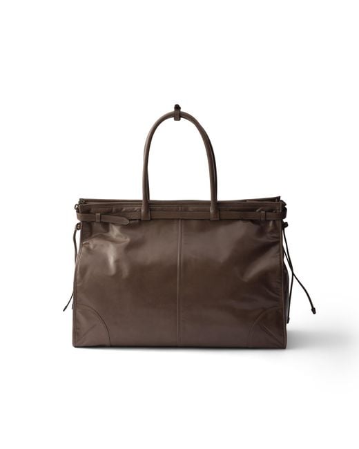 Prada Brown Bonnie Leather Tote Bag for men