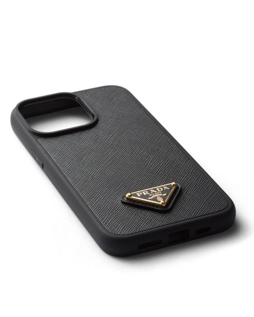 Prada Black Saffiano Leather Cover For Iphone 15 Pro Max