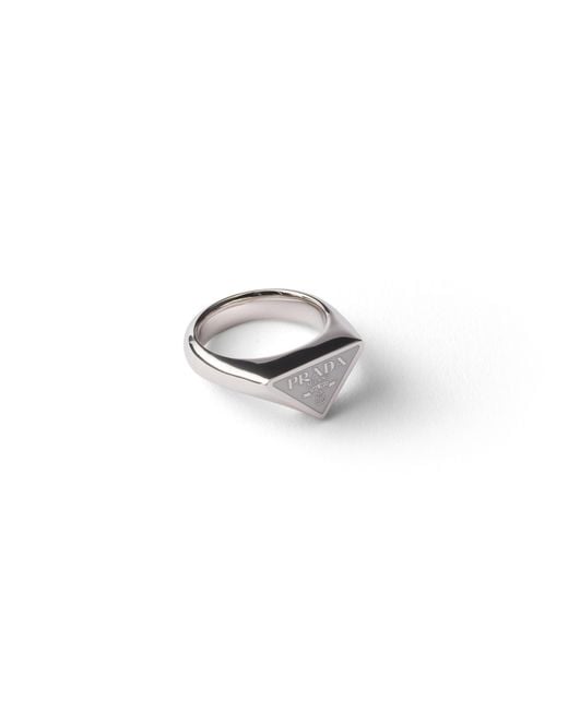 Prada White Enameled Metal Ring, Size for men