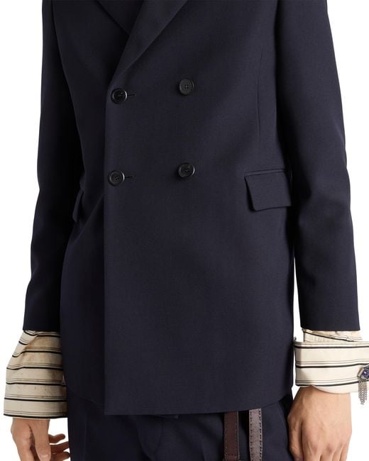 Prada Blue Double-Breasted Wool Jacket for men