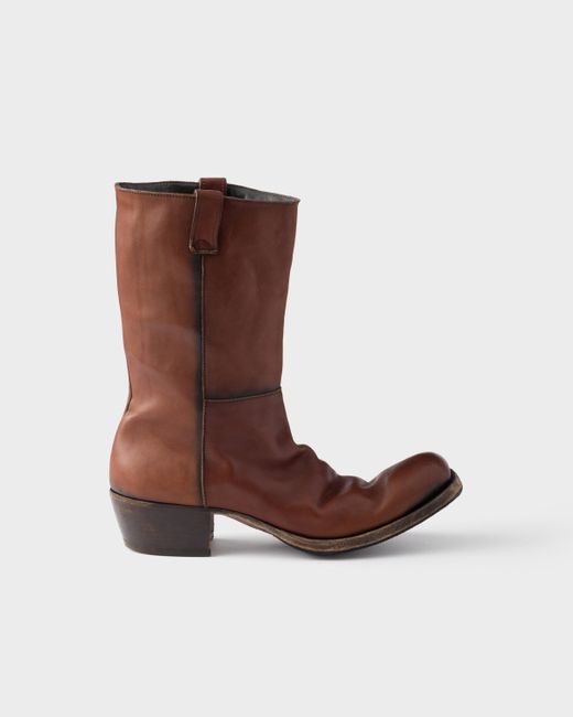 Prada Stiefel Aus Antik-Leder in Brown für Herren