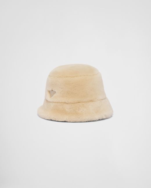 Prada White Shearling Bucket Hat