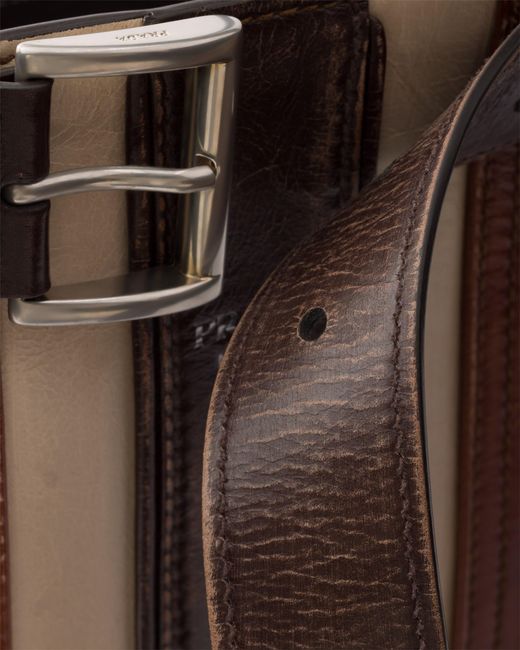 Prada Brown Buckle Antiqued Leather Bag With Belt for men