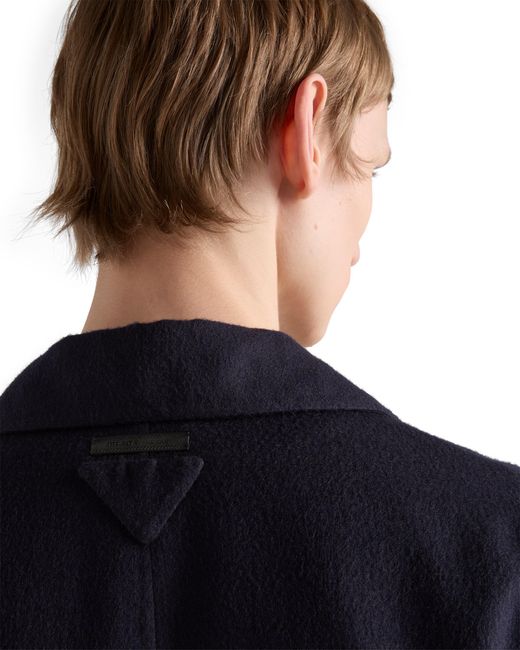 Prada Blue Single-Breasted Wool And Silk Coat for men
