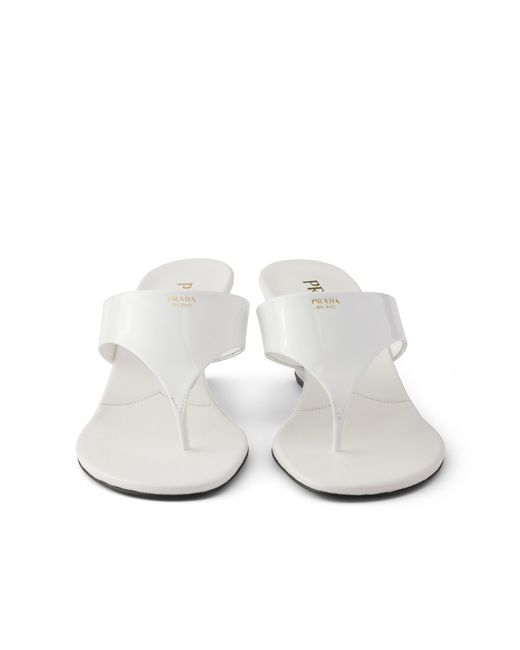 Prada White Patent Leather Thong Sandals