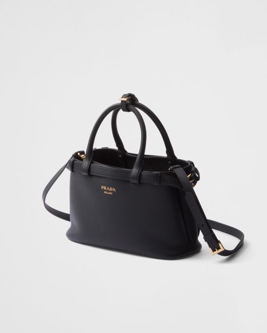 Prada Black Buckle Small Leather Handbag With Double Belt