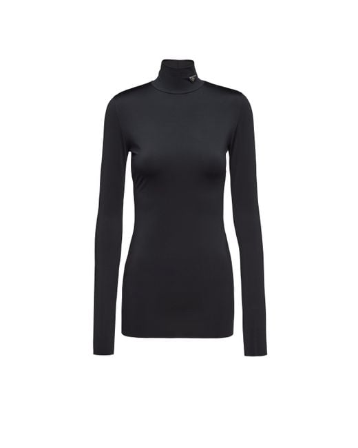 Prada Blue Logo-Plaque Turtleneck Jersey Jumper