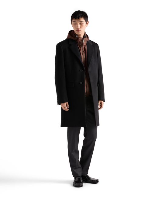 Prada Black Single-Breasted Wool Blend Coat for men