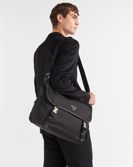 Prada Black Re-nylon And Saffiano Leather Shoulder Bag for men