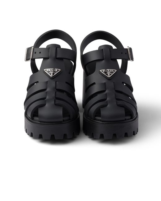 Prada Black Rubber Platform Sandals, Size 35