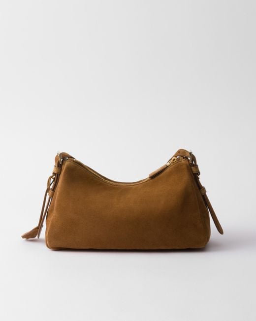 Prada Brown Aimee Medium Suede Shoulder Bag