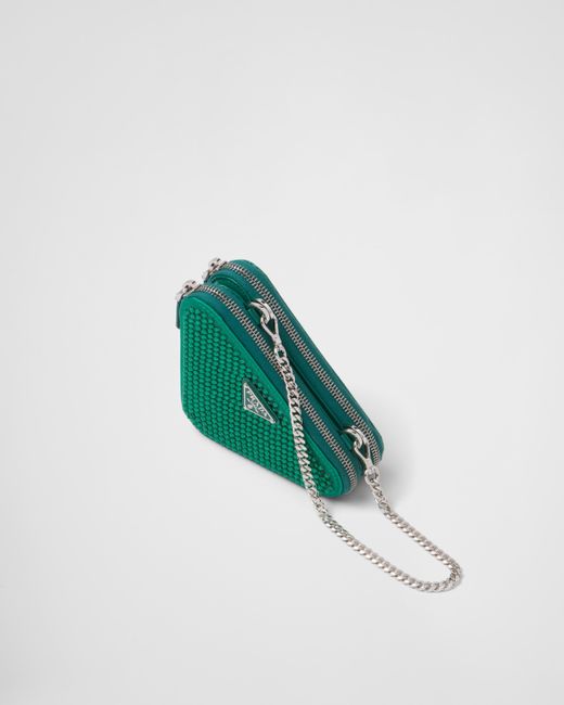 Mini Pochette Triangulaire En Cuir Et Satin Prada en coloris Green