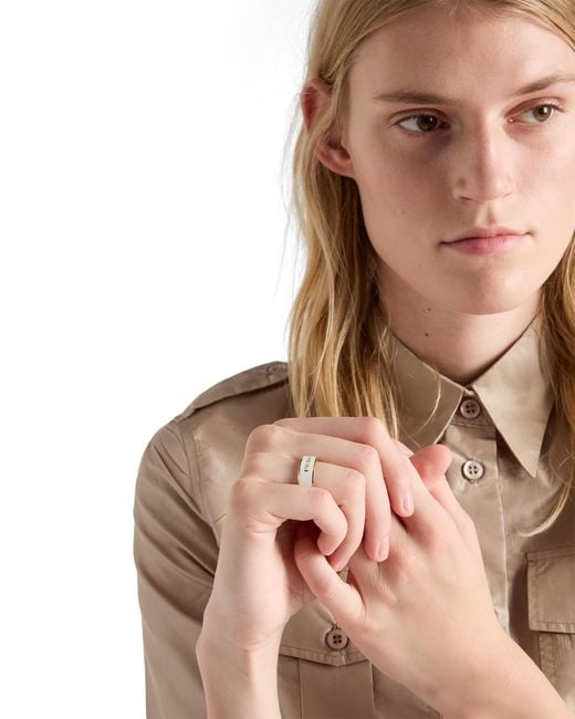 Prada White Enameled Metal Ring